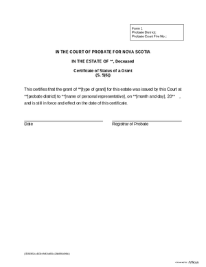 Thumbnail of Nova Scotia Form Certificate Of Status Of A Grant