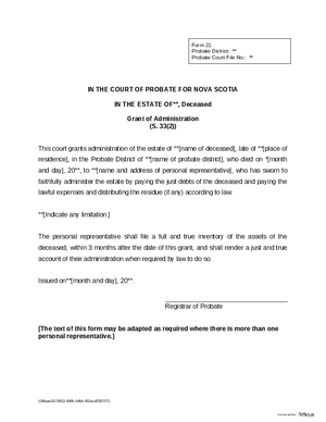 Thumbnail of Nova Scotia Form Grant Of Administration