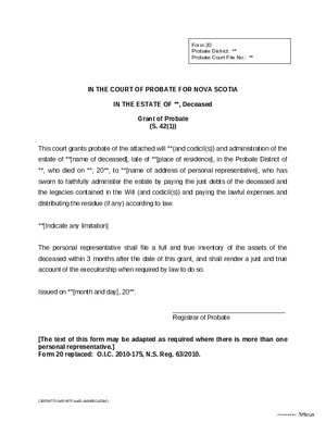 Thumbnail of Nova Scotia Form Grant Of Probate
