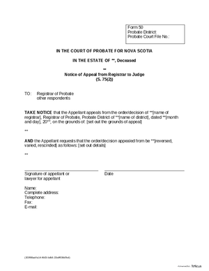 Thumbnail of Nova Scotia Form Notice Of Appeal From Registrar To Judge