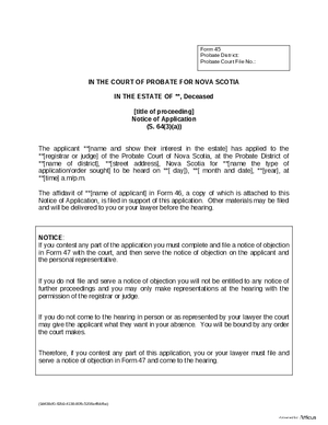 Thumbnail of Nova Scotia Form Notice Of Application