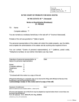 Thumbnail of Nova Scotia Form Notice To Beneficiaries (Residuary)