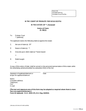 Thumbnail of Nova Scotia Form Notice Of Claim