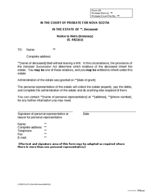 Thumbnail of Nova Scotia Form Notice To Heirs (Intestacy)