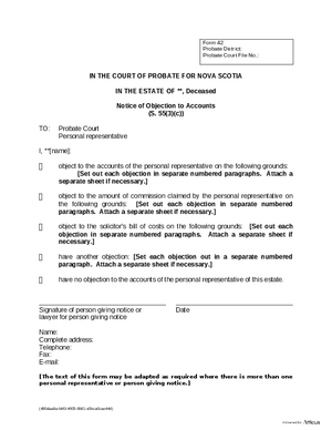 Thumbnail of Nova Scotia Form Notice Of Objection To Accounts