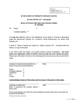 Thumbnail of Nova Scotia Form Notice To Persons Who May Have Statutory Rights
