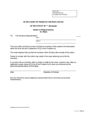 Thumbnail of Nova Scotia Form Notice Re Filing Inventory