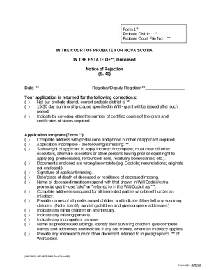 Thumbnail of Nova Scotia Form Notice Of Rejection