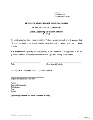 Thumbnail of Nova Scotia Form Order Appointing A Guardian Ad Litem
