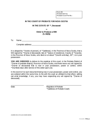 Thumbnail of Nova Scotia Form Order To Produce Will