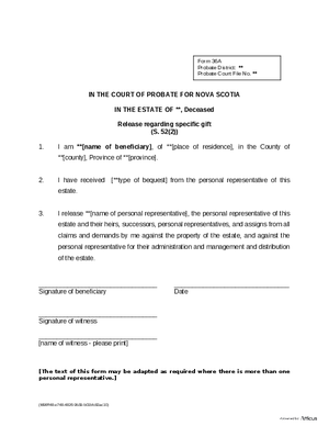 Thumbnail of Nova Scotia Form Release Regarding Specific Gift
