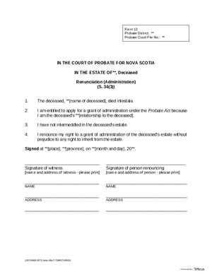 Thumbnail of Nova Scotia Form Renunciation (Administration)
