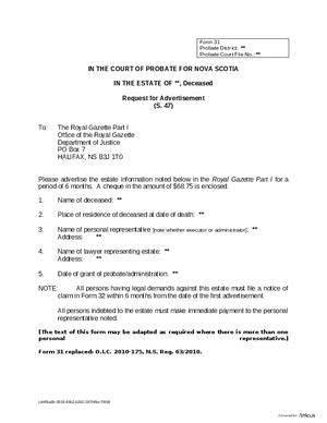 Thumbnail of Nova Scotia Form Request For Advertisement