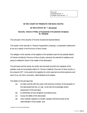 Thumbnail of Nova Scotia Form Security - Bond Or Policy Of Guarantee Of Guarantee Company
