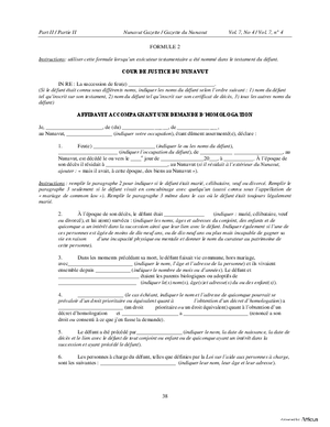 Thumbnail of Nunavut Form Affidavit Accompagnant Une Demande D’homologation