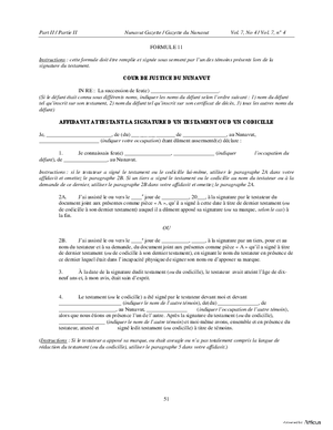 Thumbnail of Nunavut Form Affidavit Attestant La Signature D’un Testament Ou D’un Codicille