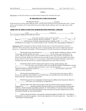 Thumbnail of Nunavut Form Affidavit On Application For Administration With Will Annexed
