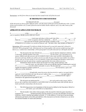 Thumbnail of Nunavut Form Affidavit On Application For Probate