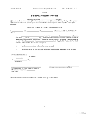 Thumbnail of Nunavut Form Affidavit Of Renunciation Of Administration