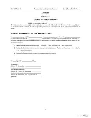 Thumbnail of Nunavut Form Demande D’homologation Ou D’administration