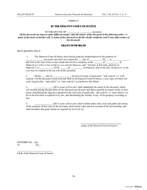 Thumbnail of Nunavut Form Grant Of Probate