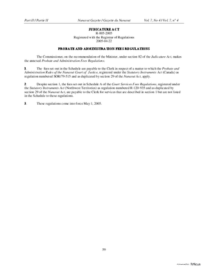 Thumbnail of Nunavut Form Judicature Act - Probate And Administration Fees Regulations