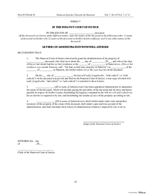 Thumbnail of Nunavut Form Letters Of Administration With Will Annexed