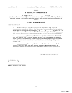 Thumbnail of Nunavut Form Letters Of Administration