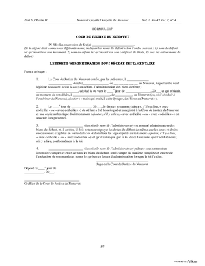 Thumbnail of Nunavut Form Lettres D’administration Sous Régime Testamentaire