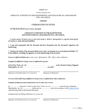 Thumbnail of Ontario Form Affidavit Attesting To The Handwriting And Signature Of A Holograph Will Or Codicil (Effective 1/1/2021)