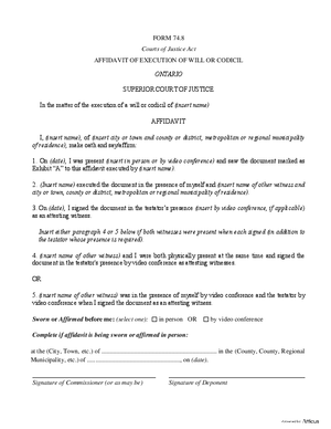 Thumbnail of Ontario Form Affidavit Of Execution Of Will Or Codicil (Effective 1/1/2021)