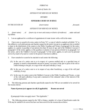 Thumbnail of Ontario Form Affidavit Of Service Of Notice (Certificate Of Appointment Of Estate Trustee With A Will) (Effective 4/6/2021)
