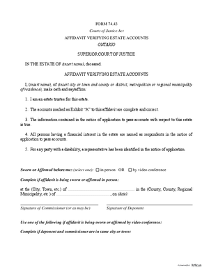 Thumbnail of Ontario Form Affidavit Verifying Estate Accounts (Effective 1/1/2021)