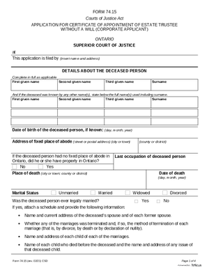 Thumbnail of Ontario Form Application For Certificate Of Appointment Of Estate Trustee Without A Will (Corporate Applicant) (Effective 4/6/2021)