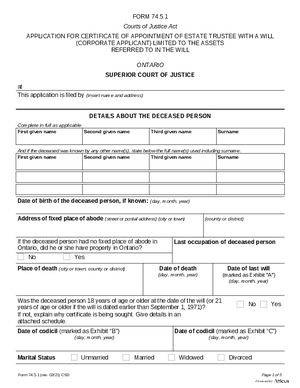 Thumbnail of Ontario Form Application For Certificate Of Appointment Of Estate Trustee With A Will (Corporate Applicant) Limited To The Assets Referred To In The Will (Effective 4/6/2021)