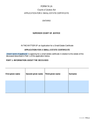 Thumbnail of Ontario Form Application For A Small Estate Certificate (Effective 4/1/2021)