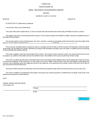 Thumbnail of Ontario Form Bond - Insurance Or Guarantee Company (Effective 7/1/2006)