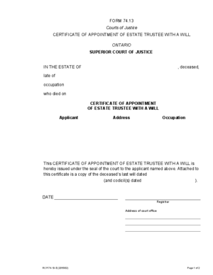 Thumbnail of Ontario Form Certificate Of Appointment Of Estate Trustee With A Will (Effective 1/1/2016)