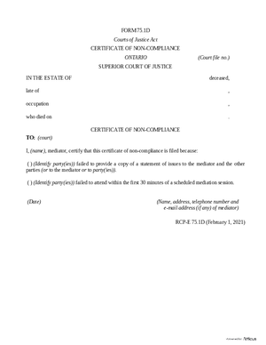 Thumbnail of Ontario Form Certificate Of Non-compliance (Effective 4/6/2021)