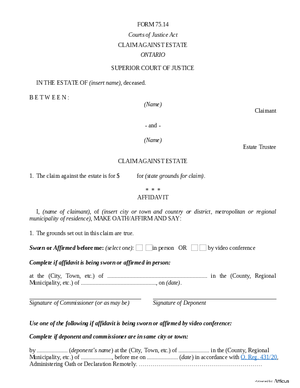 Thumbnail of Ontario Form Claim Against Estate (Effective 4/6/2021)