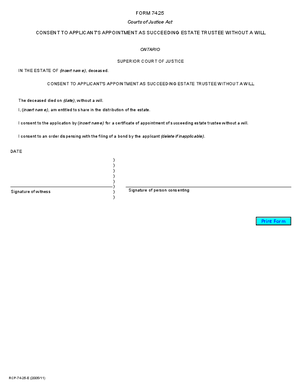 Thumbnail of Ontario Form Consent To Applicant’s Appointment As Succeeding Estate Trustee Without A Will (Effective 7/1/2006)