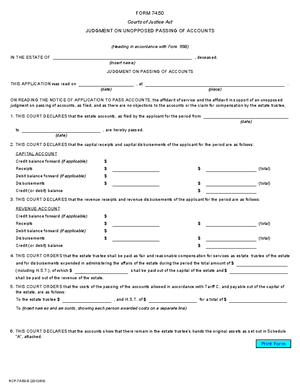 Thumbnail of Ontario Form Judgment On Unopposed Passing Of Accounts (Effective 7/1/2012)