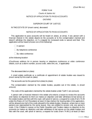Thumbnail of Ontario Form Notice Of Application To Pass Accounts (Effective 4/6/2021)