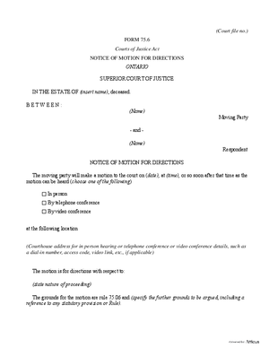 Thumbnail of Ontario Form Notice Of Motion For Directions (Effective 1/1/2021)