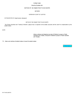 Thumbnail of Ontario Form Notice Of No Objection To Accounts (Effective 7/1/2008)
