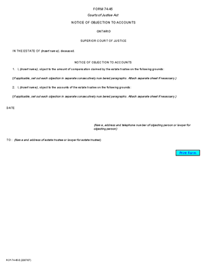 Thumbnail of Ontario Form Notice Of Objection To Accounts (Effective 7/1/2008)