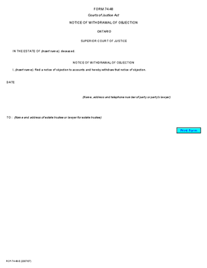 Thumbnail of Ontario Form Notice Of Withdrawal Of Objection (Effective 7/1/2008)