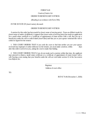 Thumbnail of Ontario Form Order To Beneficiary Witness (Effective 4/1/2021)