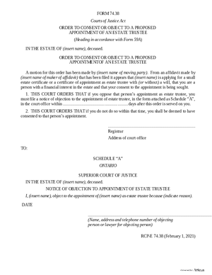 Thumbnail of Ontario Form Order To Consent Or Object To A Proposed Appointment Of An Estate Trustee (Effective 4/6/2021)