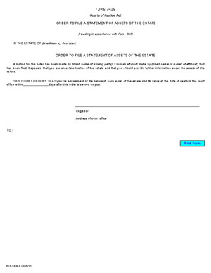 Thumbnail of Ontario Form Order To File A Statement Of Assets Of The Estate (Effective 7/1/2006)